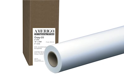 PM Company® Amerigo® Bond Inkjet Uncoated 92 Brightness 3 Core Wide Format Roll, 18 x 500, White (9118)