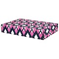 12.2x 3x17.8 GPP Gift Shipping Box, Classic Line, Pink/Navy Argyle, 6/Pack
