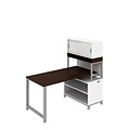 Bush Business Furniture Momentum 60Wx30D Desk w/24H Open Storage & 36W Hutch on Riser; Mocha Cherry, Installed