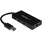 Startech 3 Port Portable USB 3.0 Hub With Gigabit Ethernet Adapter NIC; Black