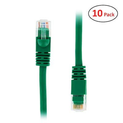 PCMS 14 RJ-45 Male/Male Cat5E UTP Ethernet Network Patch Cable, Green, 10/Pack