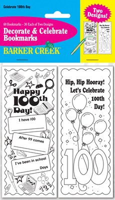 Barker Creek Celebrate 100th Day Bookmark Set, 60/Pack