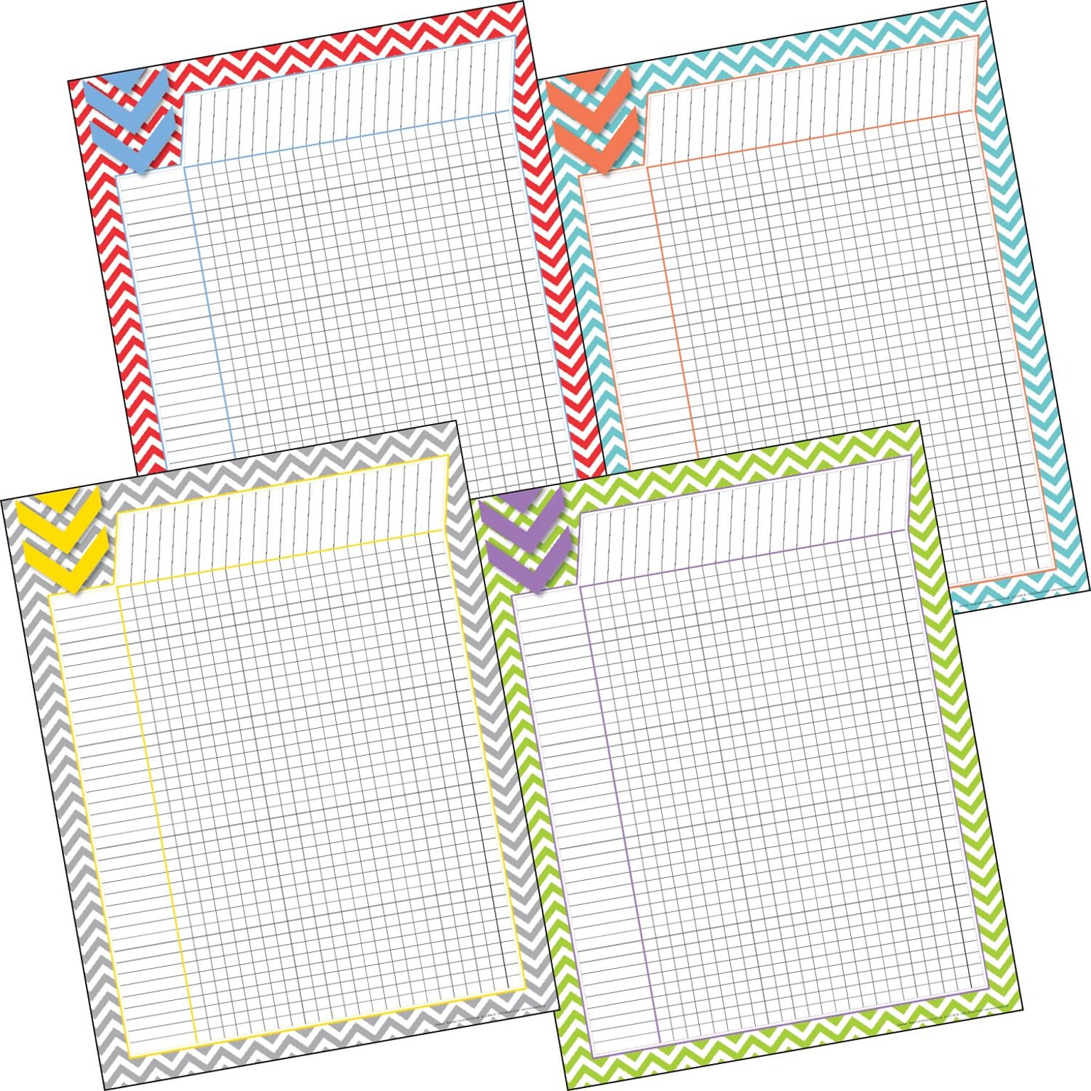 Barker Creek Beautiful Chevron Incentive Chart Set, 17 x 22, Multicolored, 4/Set (LL566)