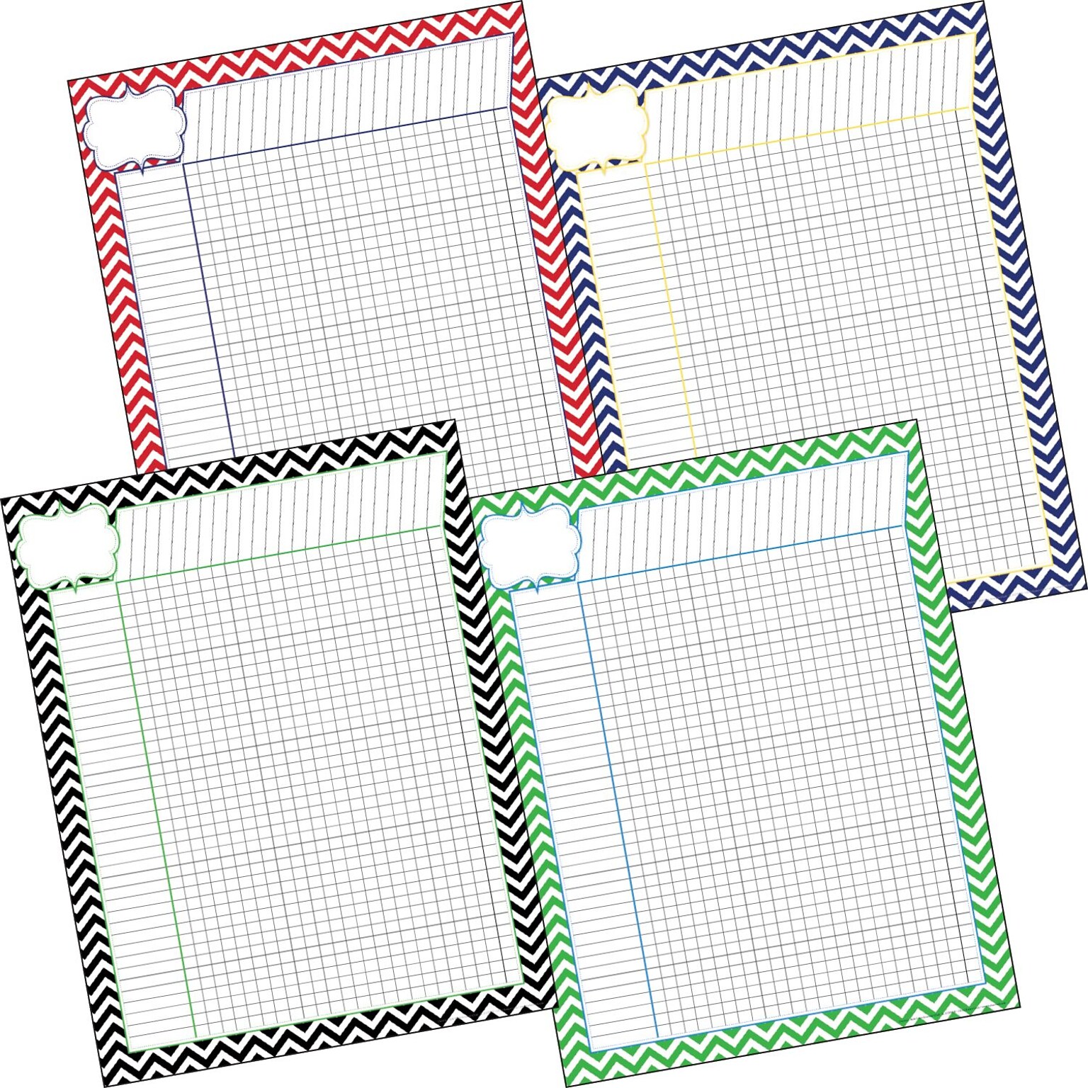 Barker Creek Nautical Chevron Incentive Chart Set, 17 x 22, Multicolored, 4/Set (LL567)
