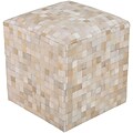 Surya POUF-239 18 x 18 x 18 Leather Pouf; Ivory, Mocha