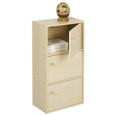 Furinno® 3 Tier Bookcase with Door with Round Handle Wood
