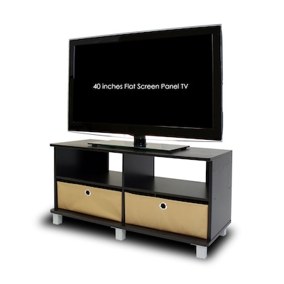 Furinno Entertainment Center with 2 Bin Drawers Espresso & Brown - 19 x 37.8 x 15.6 in.