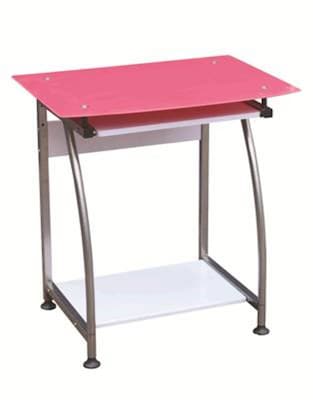 Hodedah HIS818 Modern Glass/Metal Computer Desk, Pink