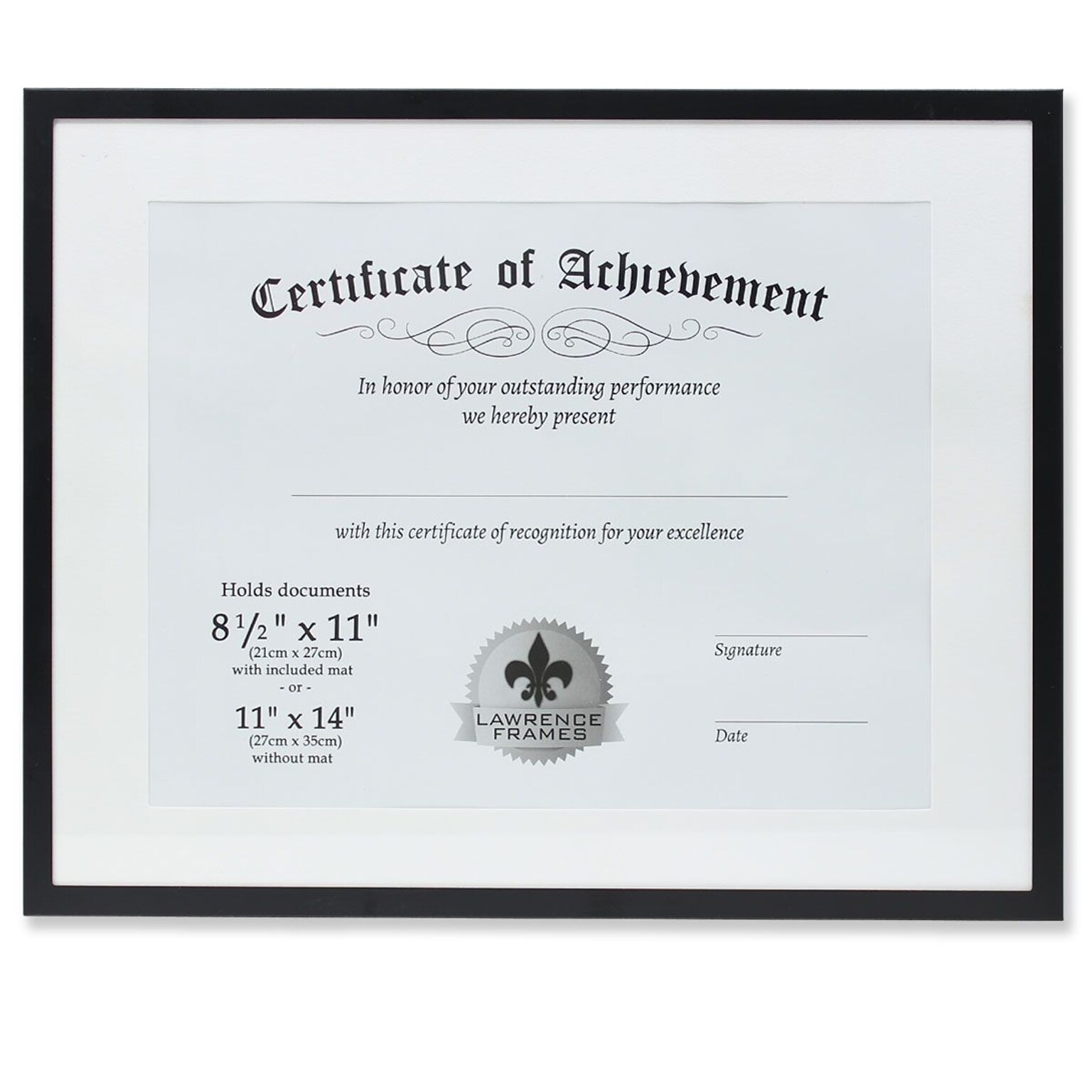 Lawrence Frames 240011 Black Aluminum 14.25 x 11.25 Document Frame