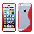 Insten® Gummy Cover F/iPhone 5/5S; Transparent Clear/Solid Red S-Shape