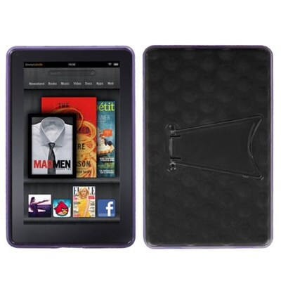 Insten® Hole Pattern Gummy Cover W/Stand For Kindle Fire, Transparent Clear/Purple (1019587)