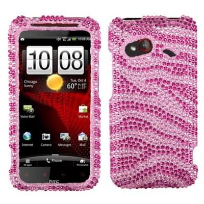 Insten® Snap-In Faceplate Case For HTC Droid Incredible 4G LTE; Pink Zebra Rhinestones