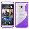 Insten® Gummy Cover For HTC-One/M7; Transparent Clear/Solid Purple