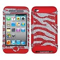 Insten® Zebra Skin TUFF Hybrid Protector Cover F/iPod Touch 4th Gen; Silver/Red