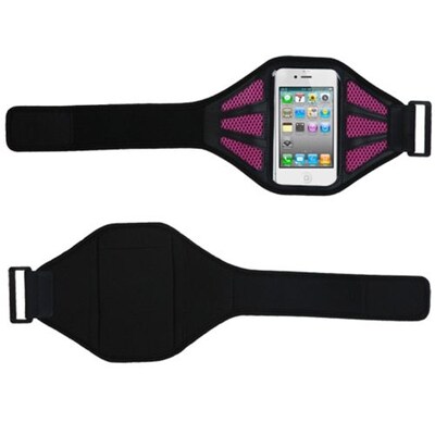 Insten® Vertical Pouch Universal Sport Armband W/Hot-Pink Mess Ports, Black