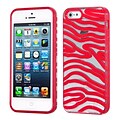 Insten® Gummy Cover F/iPhone 5/5S; Transparent Clear/Solid Red Zebra Skin