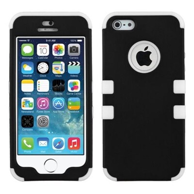 Insten® TUFF Hybrid Rubberized Phone Protector Cover F/iPhone 5/5S; Black/Solid White