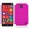 Insten® Luxurious Lattice Dazzling Protector Cover For Nokia Lumia Icon 929; Hot-Pink/Solid White