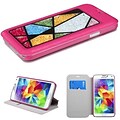 Insten® MyJacket With Colorful Beads Inside Abstract Triangles For Samsung Galaxy S5; Hot-Pink