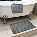 Lavish Home 20.2 x 32.2 Microfiber Foam & Polyurethane Bath Mat Set; Platinum