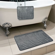 Lavish Home 20.2 x 32.2 Microfiber Foam & Polyurethane Bath Mat Set; Platinum