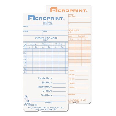 Acroprint Weekly Time Card For ATR240 and ATR260, Blue/Orange