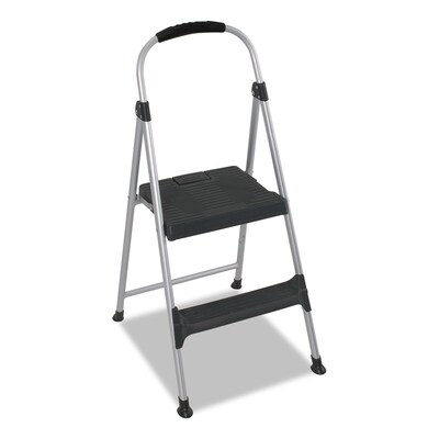 Cosco Aluminum Step Stool, 2-Step, 225 lb. Capacity, 18 9/10 Working Height, Platinum/Black