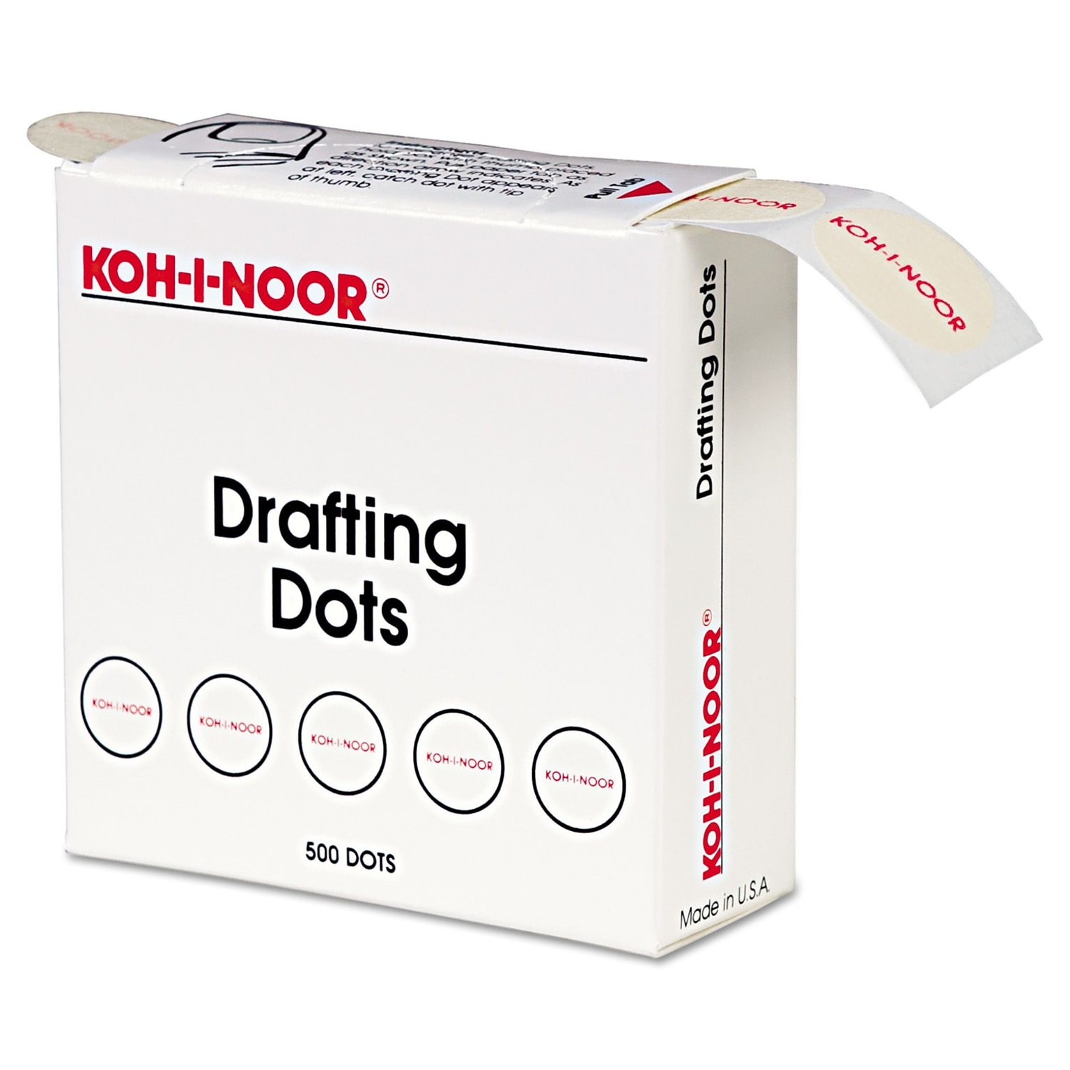 Koh-I-Noor Adhesive Drafting Dots w/Dispenser, 7/8in dia, White, 500/Roll