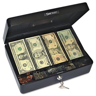 PM Company 9 Compartment Tray, Sleek Design, Spaciously Sized Cash Box, Black/Silver, 3 3/4H x 12 1/8W x 8 3/4D