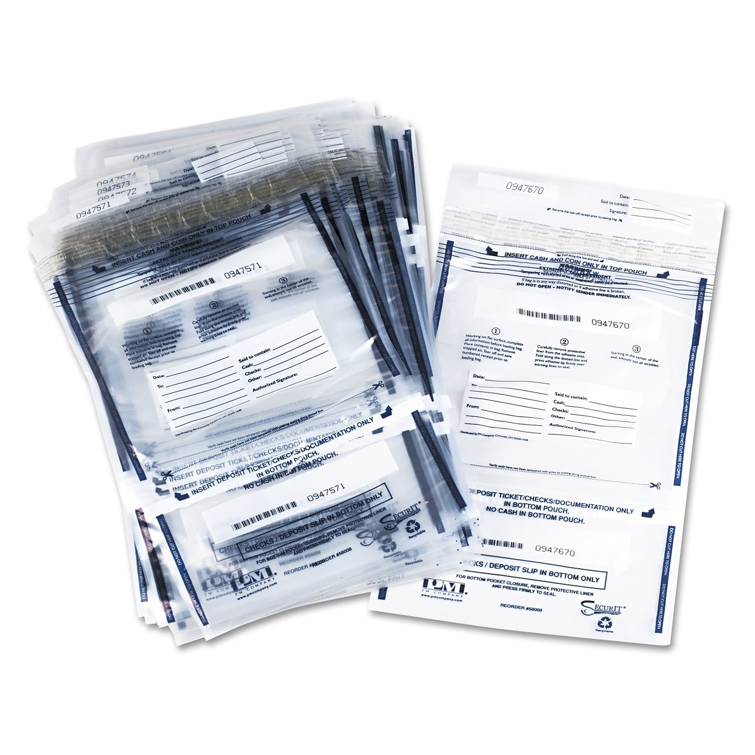 PM Company Disposable Dual Deposit Bag, Plastic, Clear, 11 x 15, 100/Pk