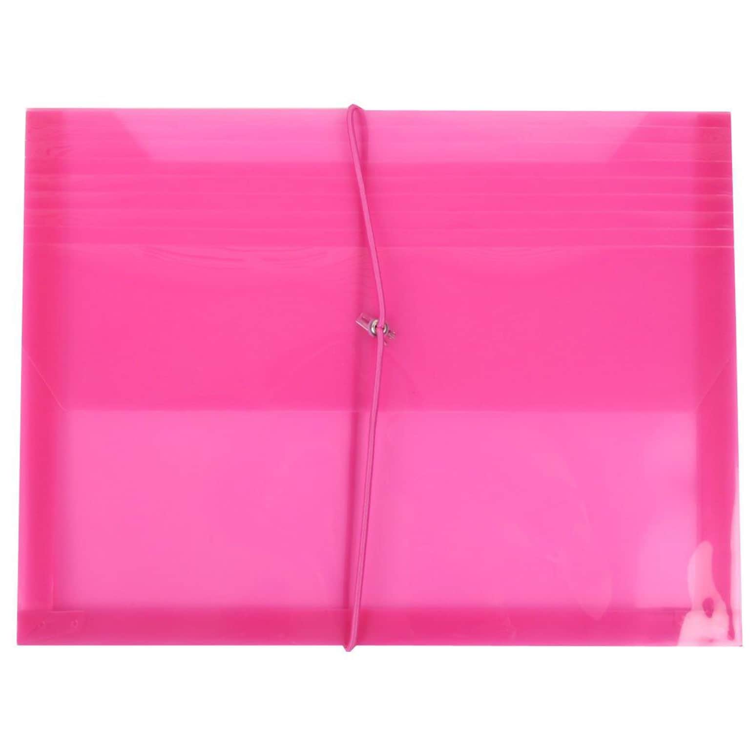 JAM Paper® Plastic Envelopes with 2 5/8 Expansion, Elastic Closure, Letter Booklet, 9.75x13, Fuchsia Pink Poly, 1/pk (218E25FU)