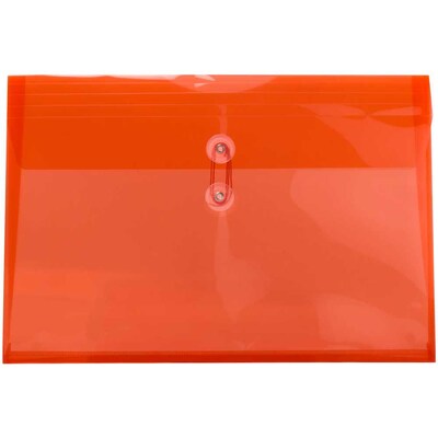 JAM Paper® Plastic Envelopes with Button and String Tie Closure, Legal Booklet, 9.75 x 14.5, Orange Poly, 12/pack (219B1OR)