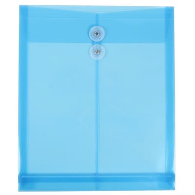 JAM Paper® Plastic Envelopes with Button and String Tie Closure, Letter Open End, 9.75 x 11.75, Blue