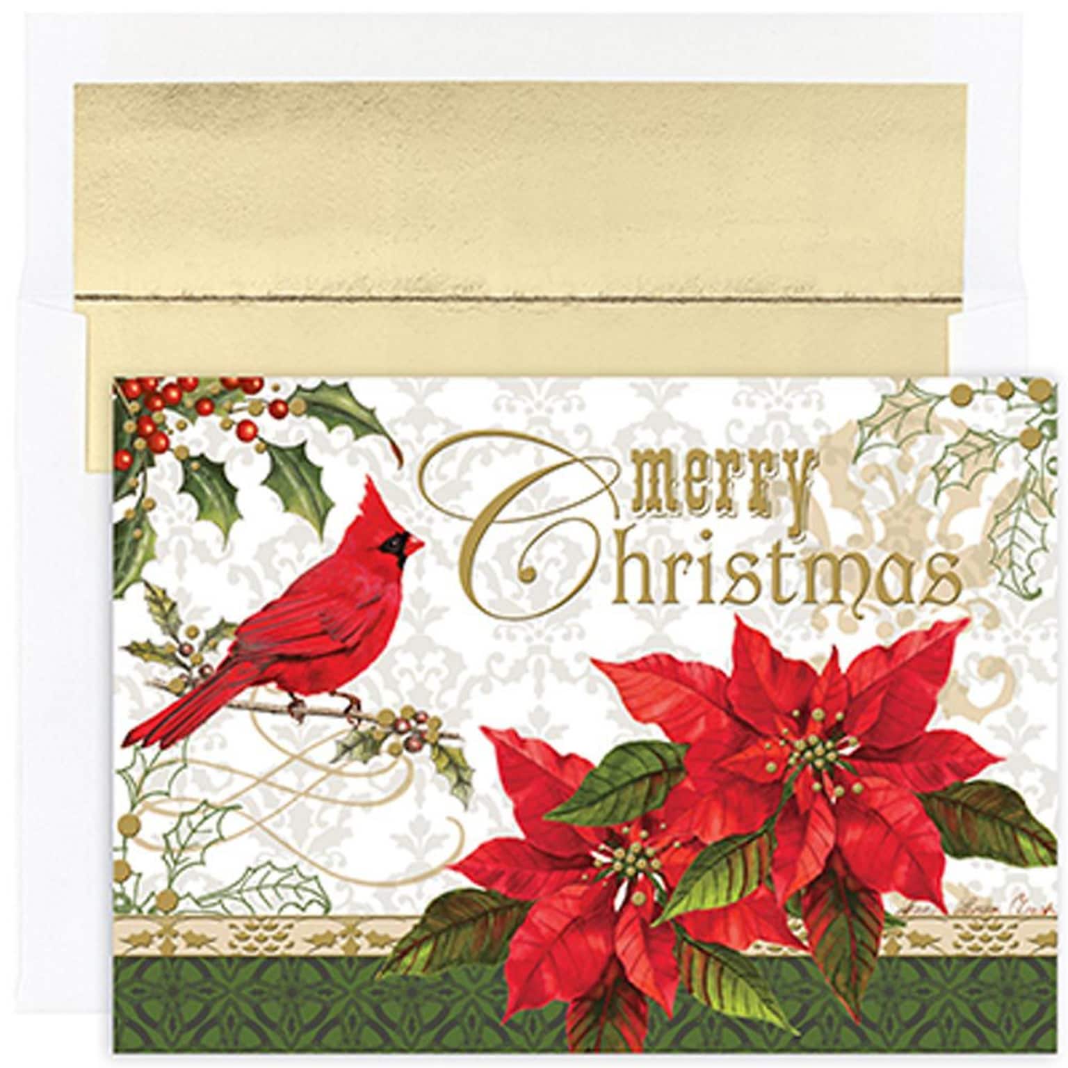 JAM Paper® Christmas Holiday Cards Set, Peace and Joy Merry Christmas Cardinal, 16/pack (526859900)