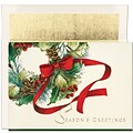 JAM Paper® Christmas Holiday Cards Set, Peace and Joy Ribbon Wreath, 16/pack (526799600)