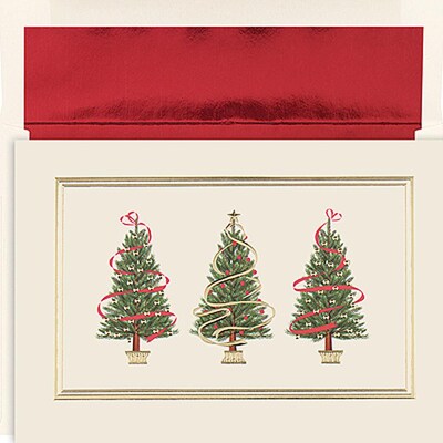 JAM Paper® Christmas Holiday Cards Set, Peace and Joy Holiday Trees, 16/pack (526838900)