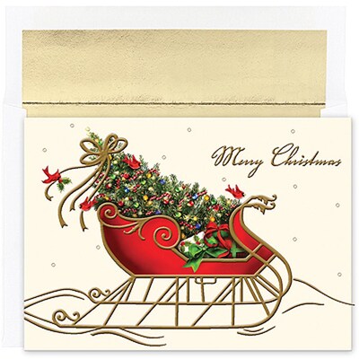 JAM Paper® Christmas Holiday Cards Set, Peace and Joy Holiday Sleigh, 16/pack (526843800)