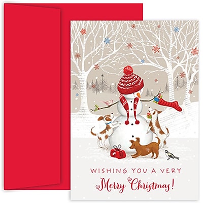 JAM Paper® Christmas Holiday Cards Set, Peace and Joy Snowman and Friends, 18/pack (526854200)