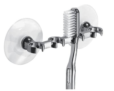 InterDesign® Gia Suction Multi Toothbrush Holder, Polished Chrome