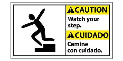 Caution, Watch Your Step (Bilingual W/Graphic), 10X18, Adhesive Vinyl