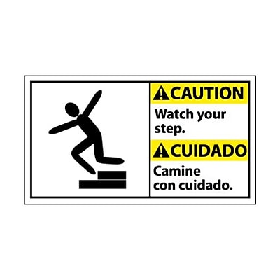 Caution, Watch Your Step (Bilingual W/Graphic), 10X18, Adhesive Vinyl
