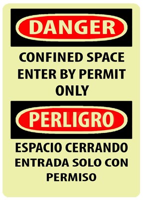 Danger, Confined Space Enter By Permit Only, Bilingual, 14X10, Adhesive Glo Vinyl