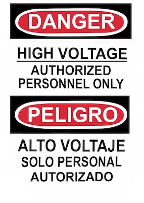 Danger, High Voltage Authorized Personnel Only, Bilingual, 14X10, Adhesive Glo Vinyl