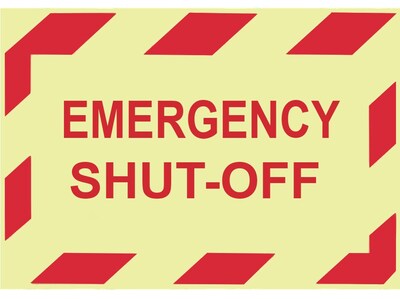 Glow Labels-Emergency Shut-Off, 3X5, Adhesive Vinylglow, 5/Pk