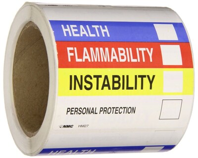 Right To Know Labels, Write On Color Bar, 4 x 4, Adhesive Vinyl, 250/Rl