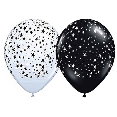 Pioneer® Balloon Qualatex® 11 Stars Latex Balloon, Black/White, 50/Pack