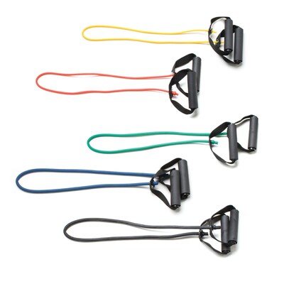 CanDo® Tubing with Handles Exerciser; 36, 5-piece set (1 each: yellow, red, green, blue, black)