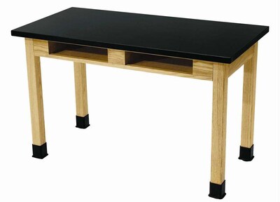 NPS Wood Science Table, Chemical Resistant Series, 30H Science Lab Table With Book Compartment, 30x72, Black (SLT1-3072CB)