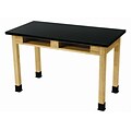 NPS Wood Science Table, Chemical Resistant Series, 30H Science Lab Table With Book Compartment, 30x72, Black (SLT1-3072CB)
