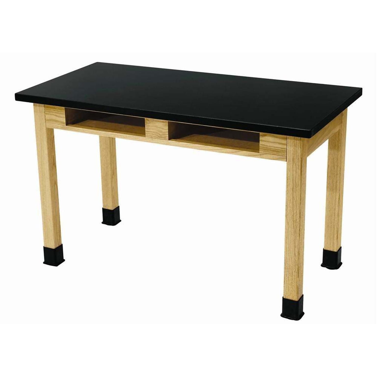 NPS Wood Science Table, Chemical Resistant Series, 30H Science Lab Table With Book Compartment, 30x72, Black (SLT1-3072CB)